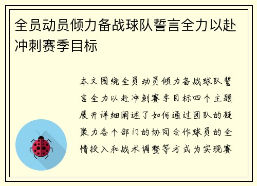 全员动员倾力备战球队誓言全力以赴冲刺赛季目标