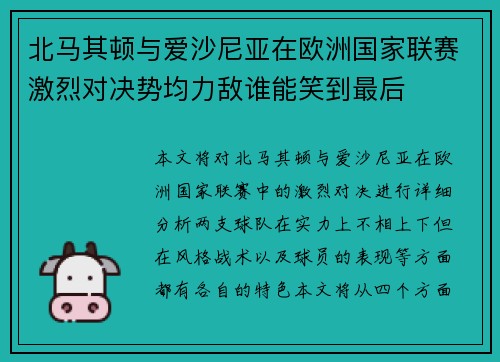 北马其顿与爱沙尼亚在欧洲国家联赛激烈对决势均力敌谁能笑到最后