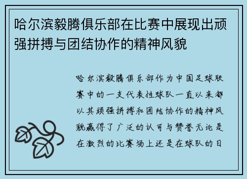 哈尔滨毅腾俱乐部在比赛中展现出顽强拼搏与团结协作的精神风貌